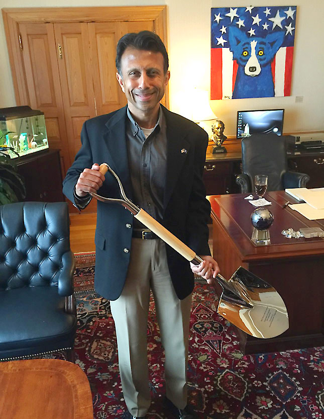 Figure 9: Bobby Jindal,Governor of Louisiana,displays the state’s Silver Shovel.