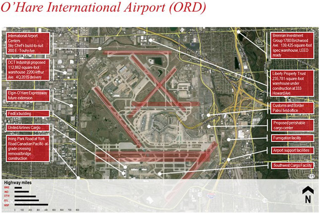 O’Hare International Airport (ORD) –Land pricing for tear-down/in-fill candidates is north of $10 per square foot and developers are forced to maximize the building footprint at the expense of trailer staging and auto parking.