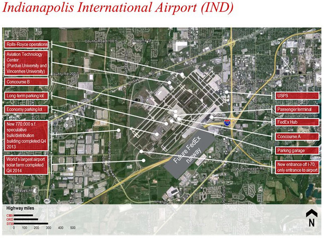 Indianapolis International Airport (IND) – Seventy-five percent of all U.S. businesses are within a one day's drive-time of IND.