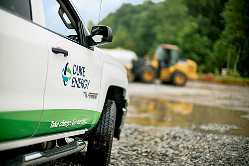 Duke Energy work truck on a brownfield site