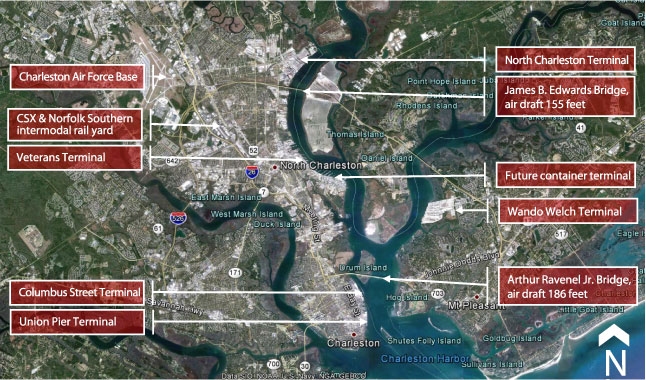 Port of Charleston: Overall Seaport Index Score: 64.7; Port area market score: 37.3; Terminal operating score: 71.5